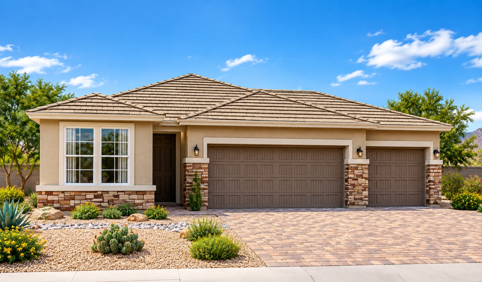 The exterior of a Lucid Behavioral Health home in Phoenix — a single-story house with a tile roof, stone accents, and desert landscaping.